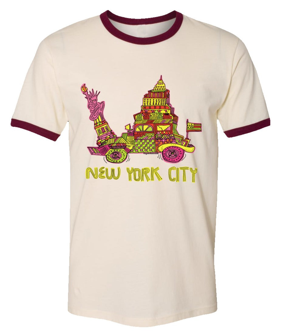 new york ringer tee natural/maroon
