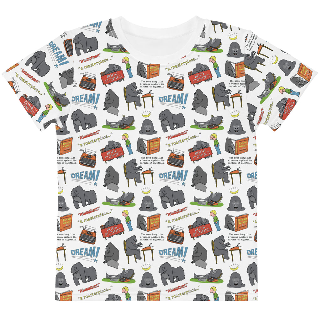 gorilla writes great american novel tee shirt for boys and girls, front