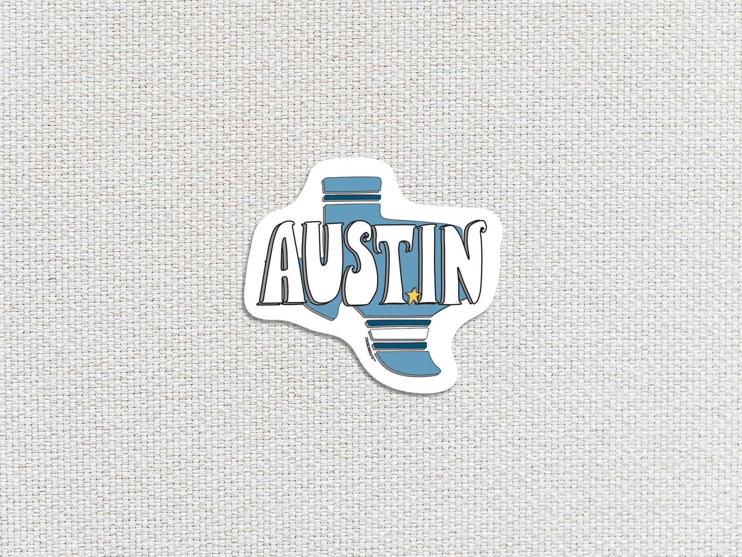 austin sticker, white textured background