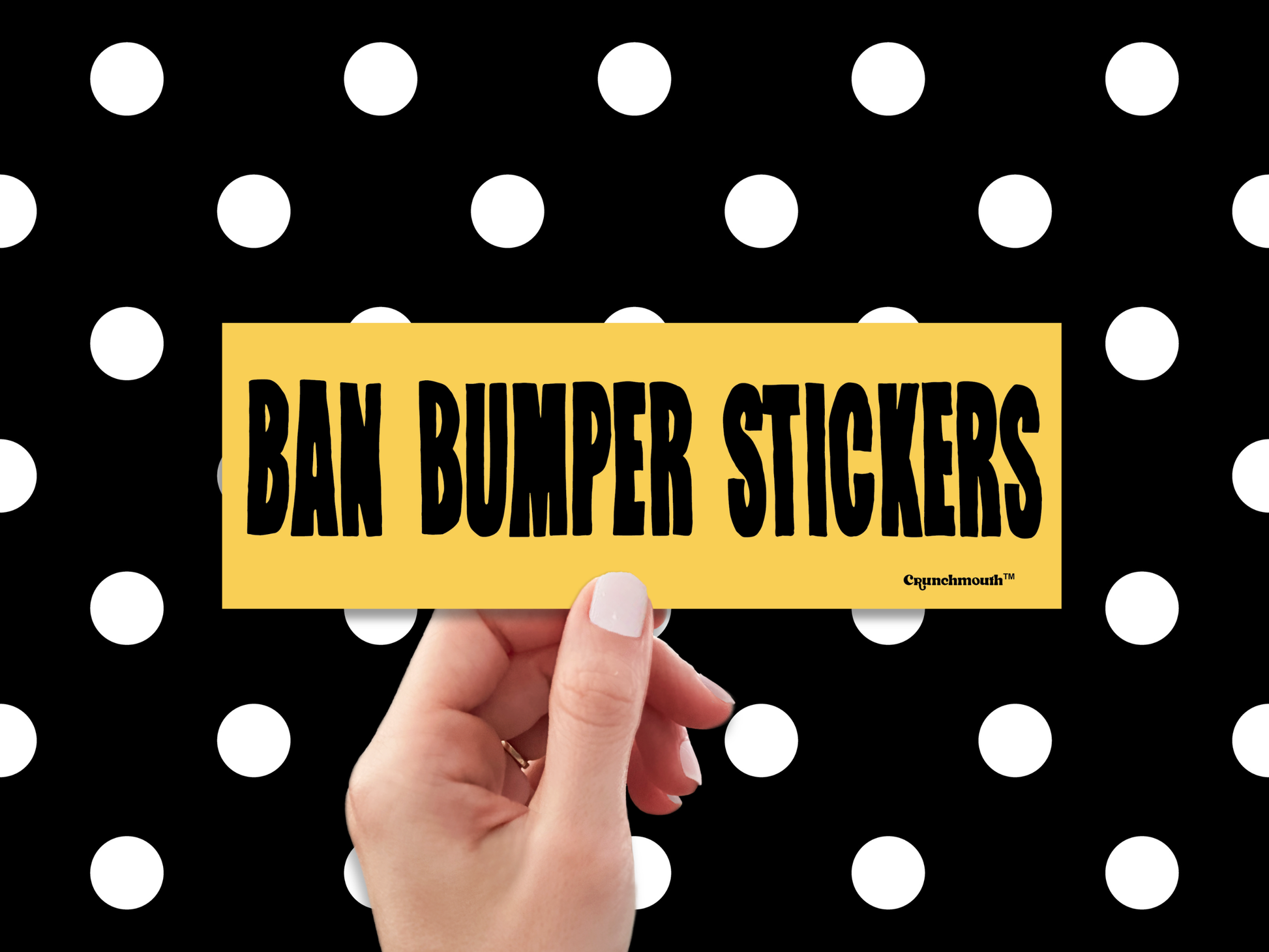 ban bumper stickers bumper sticker, hand display, polka dots background