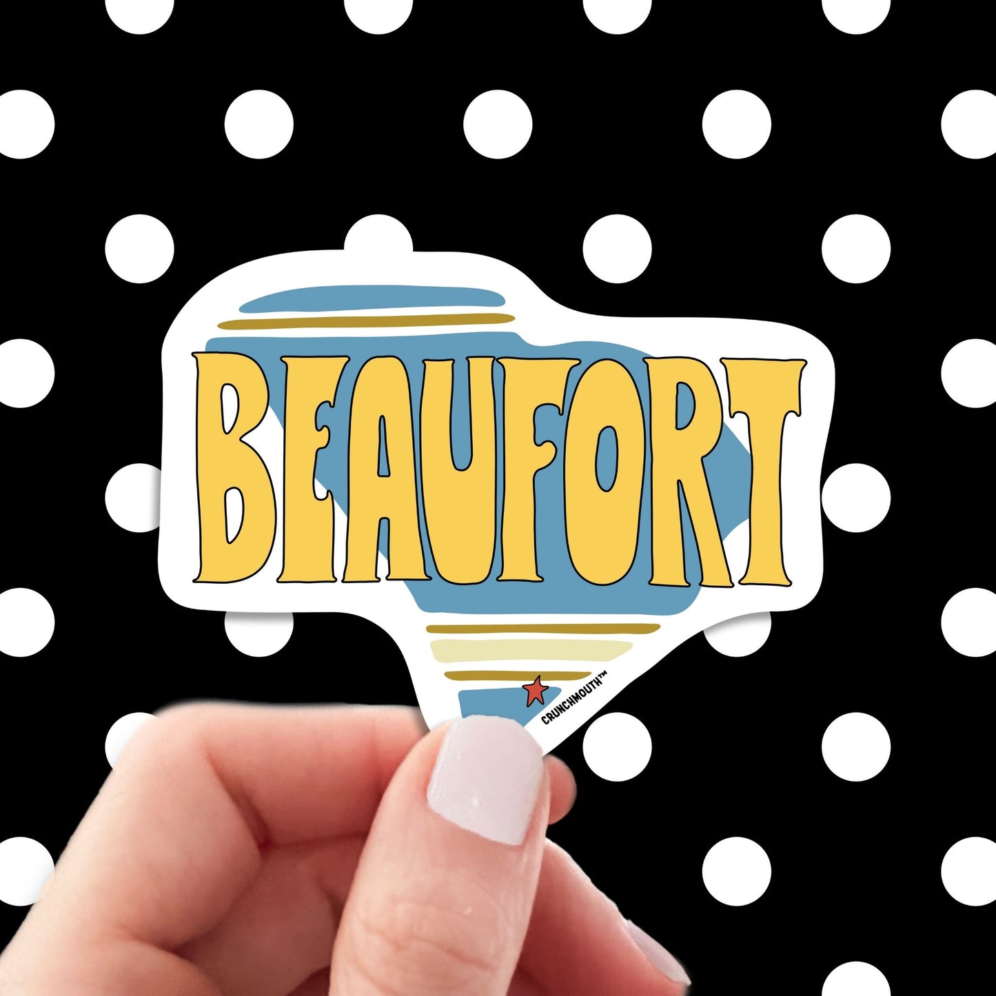beaufort south Carolina travel luggage sticker, hand display, polka dots pattern design background