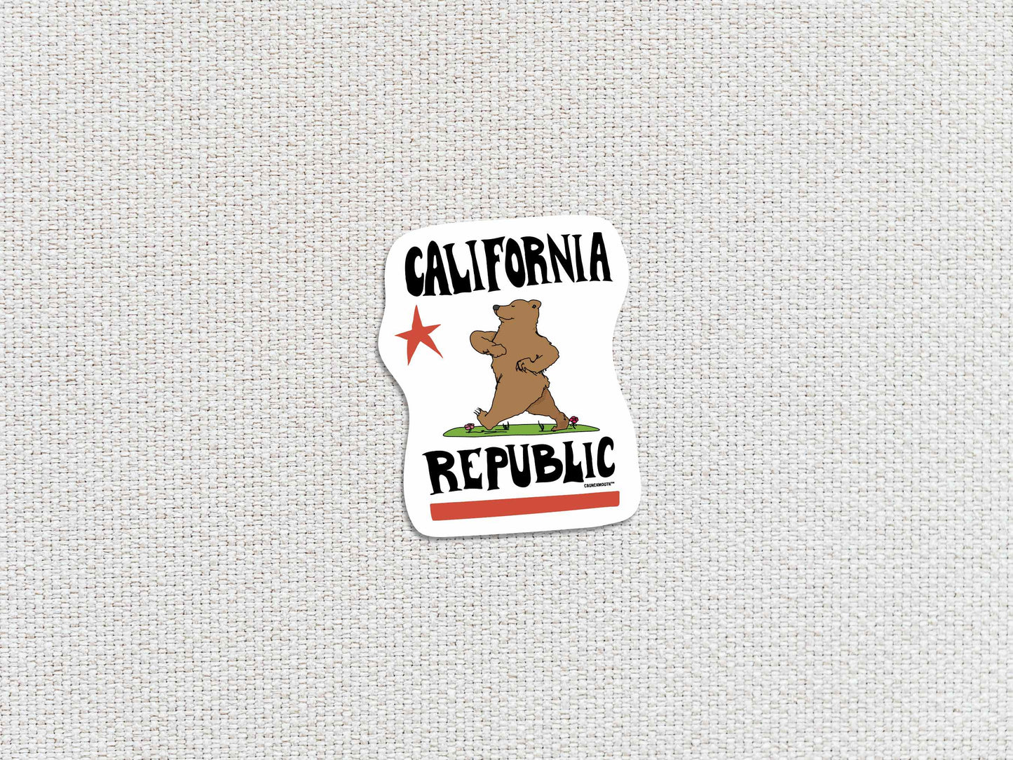 california republic bear travel luggage sticker, white textured background