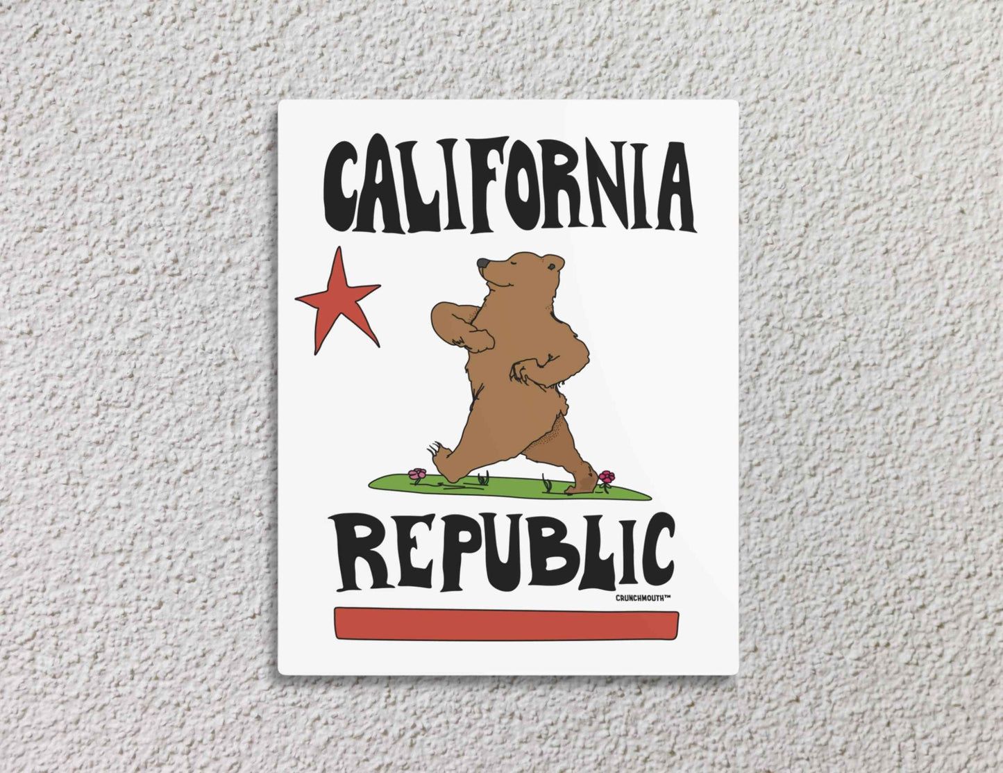 california republic metal wall art sign, flag parody, white textured background