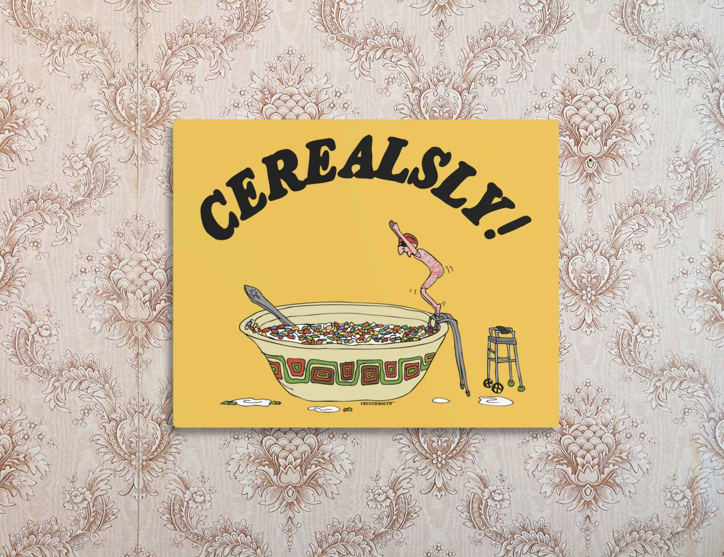 cerealsly metal wall art sign, funny cereal diver, retro wallpaper background