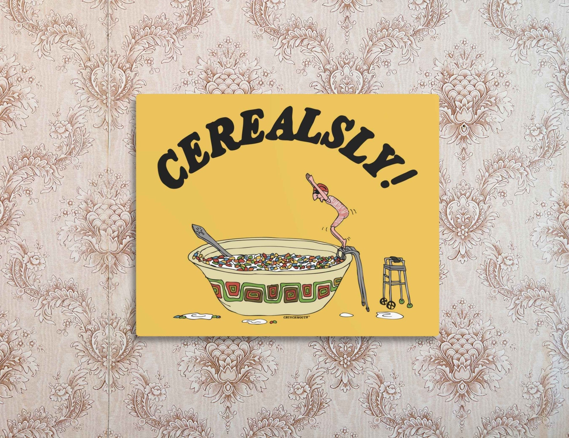 cerealsly metal wall art sign, funny cereal diver, retro wallpaper background
