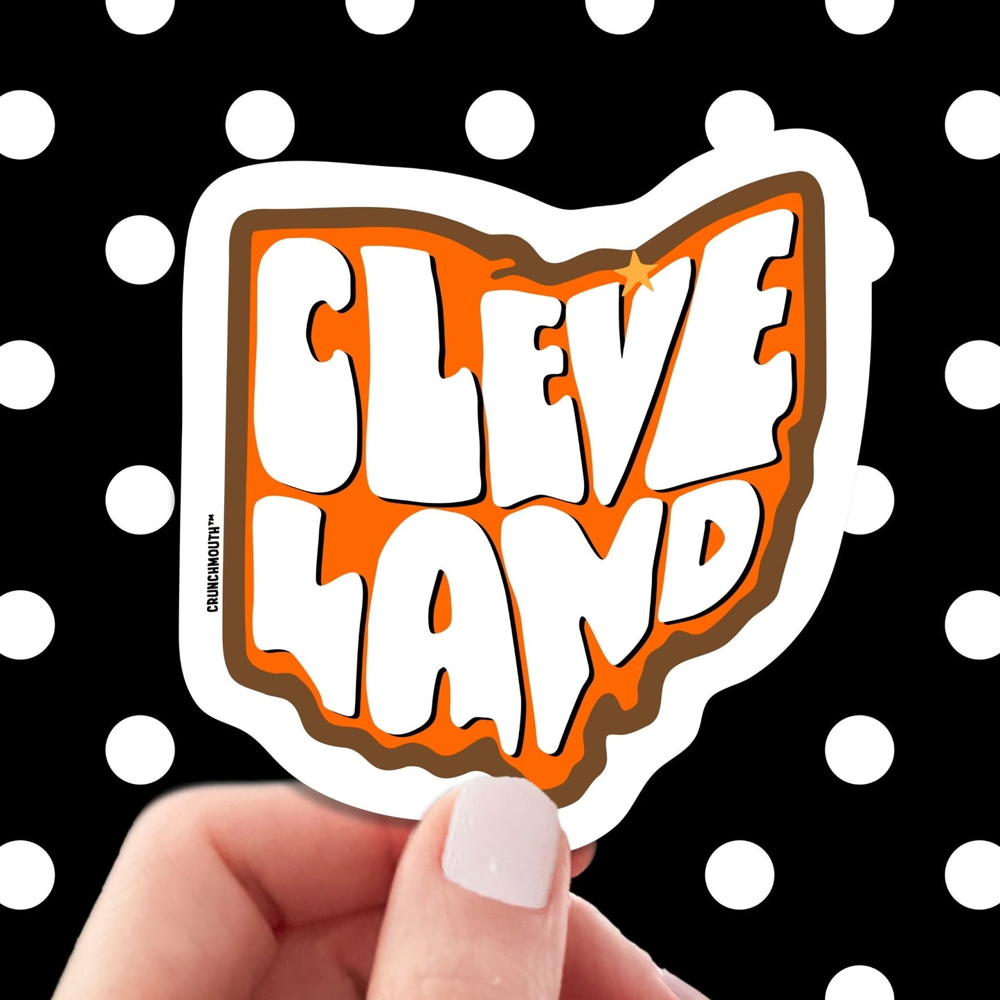 cleveland travel luggage sticker, hand display, polka dots pattern design background