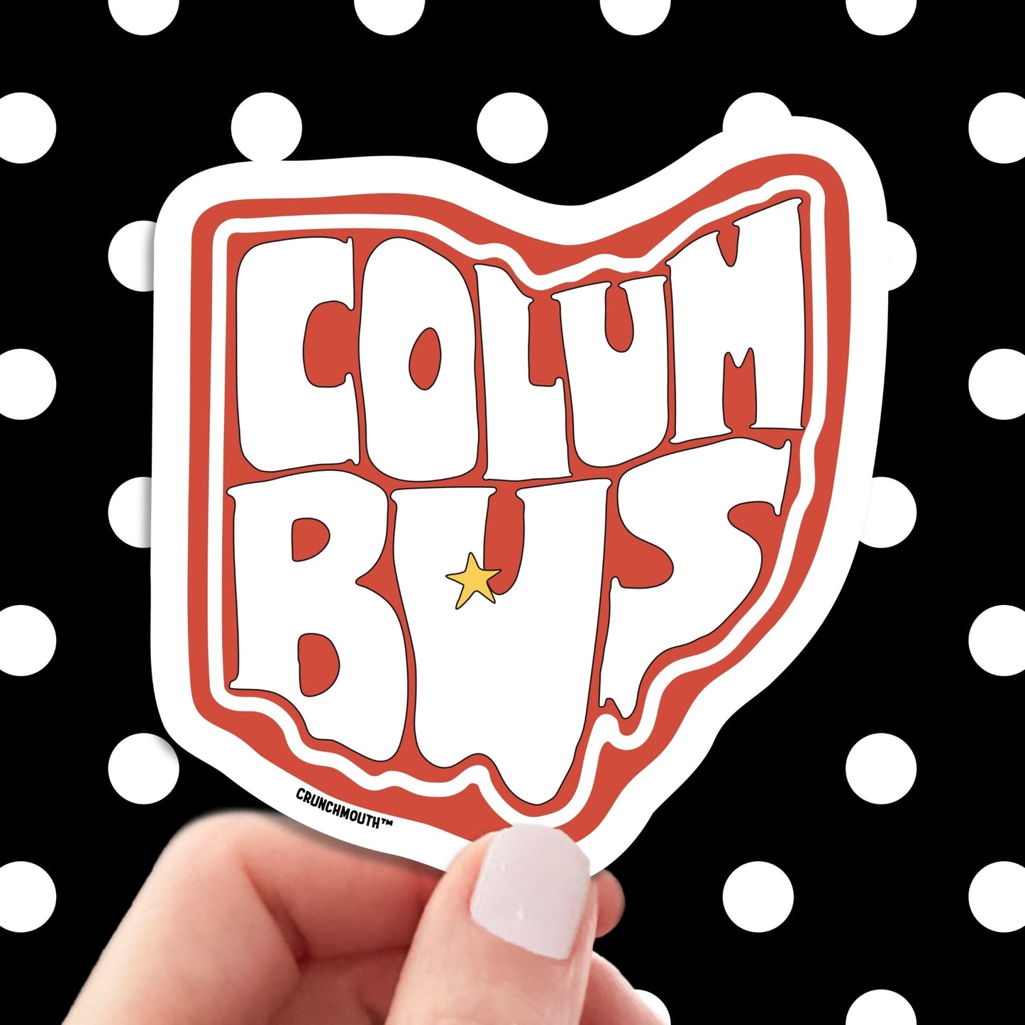 columbus ohio travel luggage sticker, hand display, polka dots pattern design background