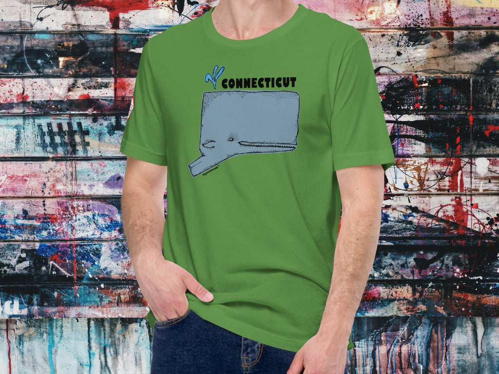 connecticut whale t-shirt, front, male, graffiti wall background