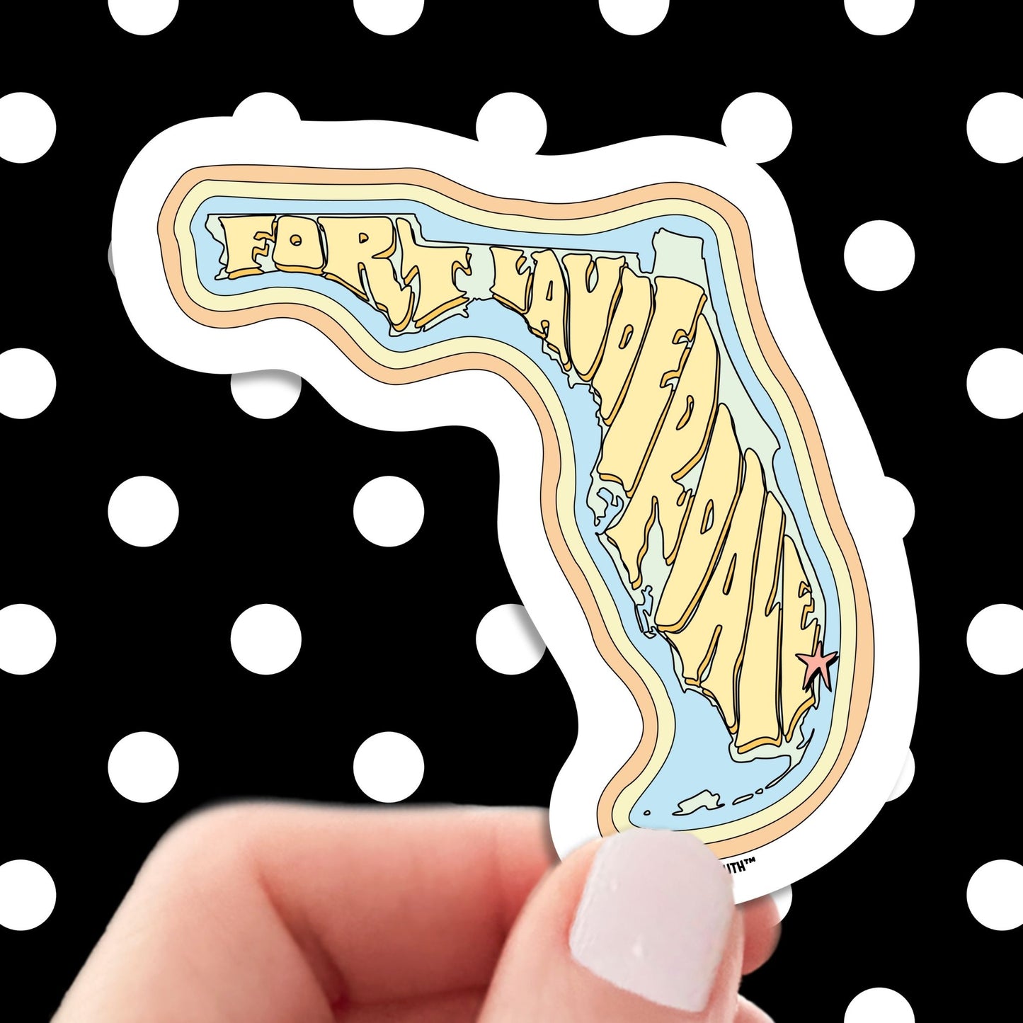 fort lauderdale sticker, hand display, polka dots pattern design background