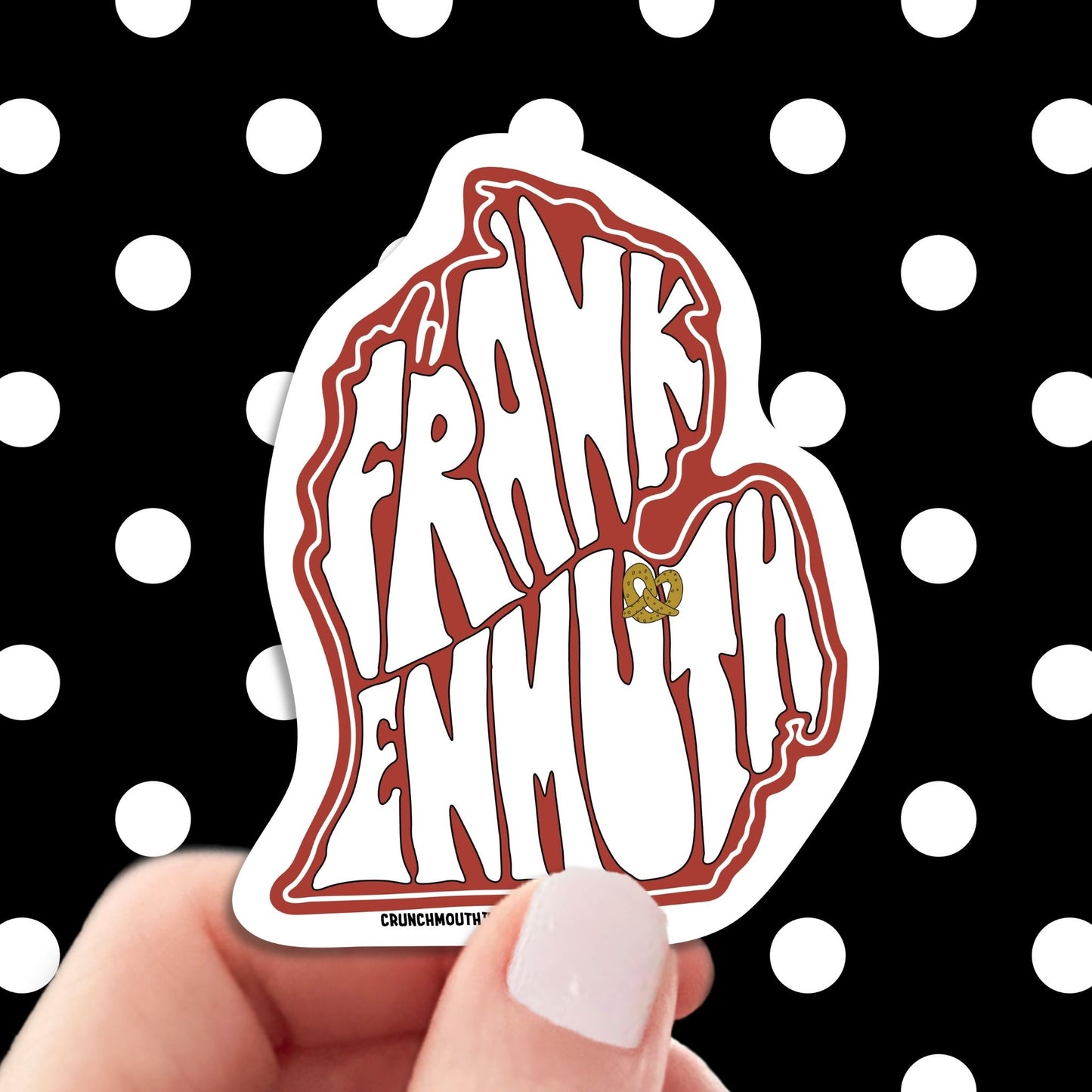 frankenmuth travel luggage sticker, hand display, polka dots pattern design background