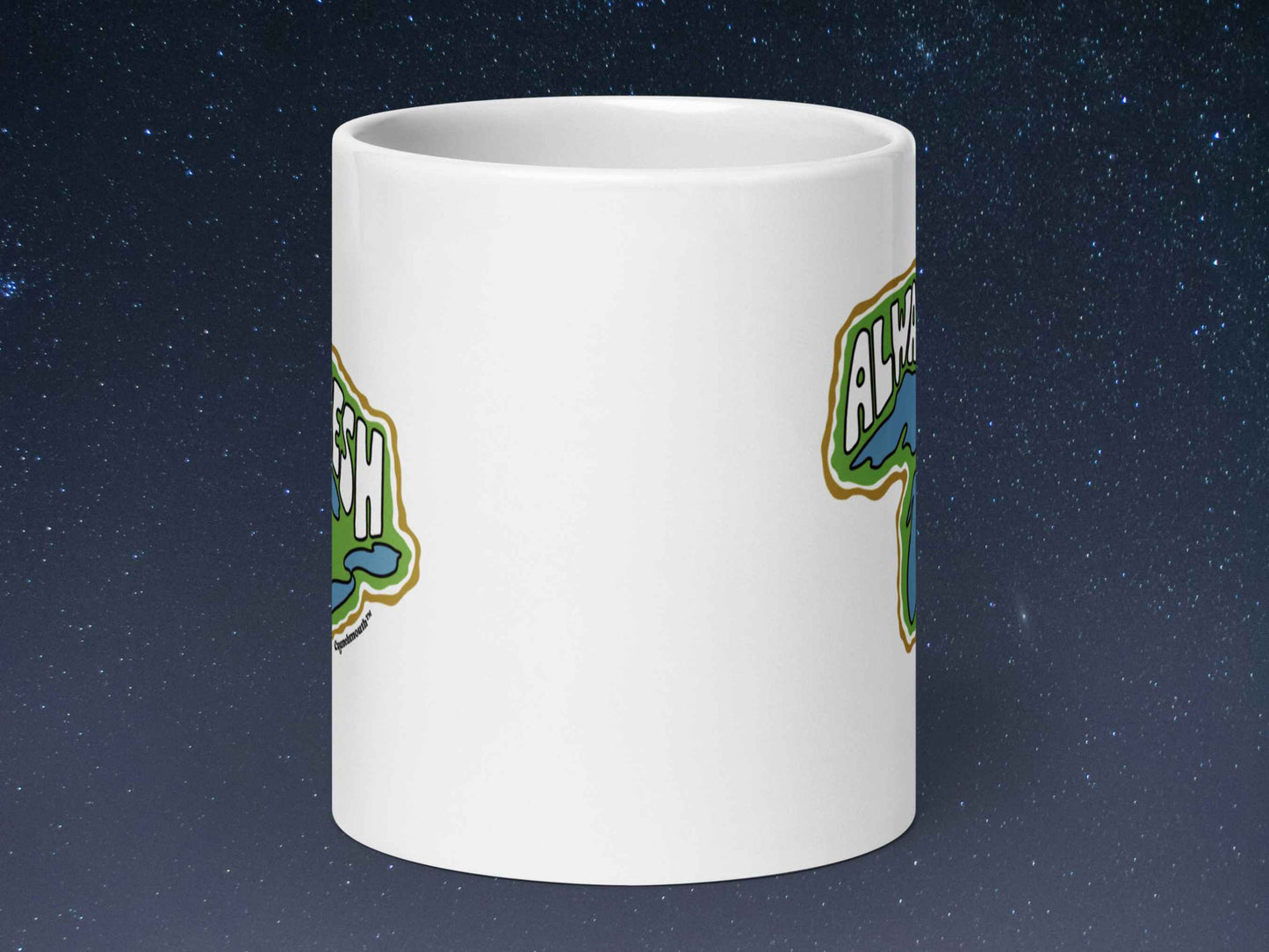 great lakes mug, retro coffee mugs, 20 oz, front view, starry night sky background