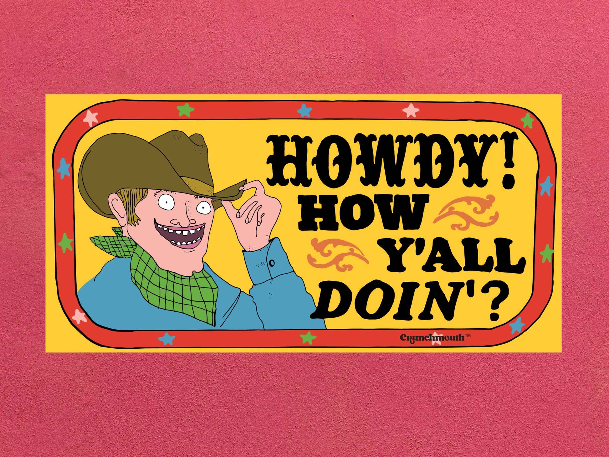 howdy sticker, funny bumper stickers, rose textured background