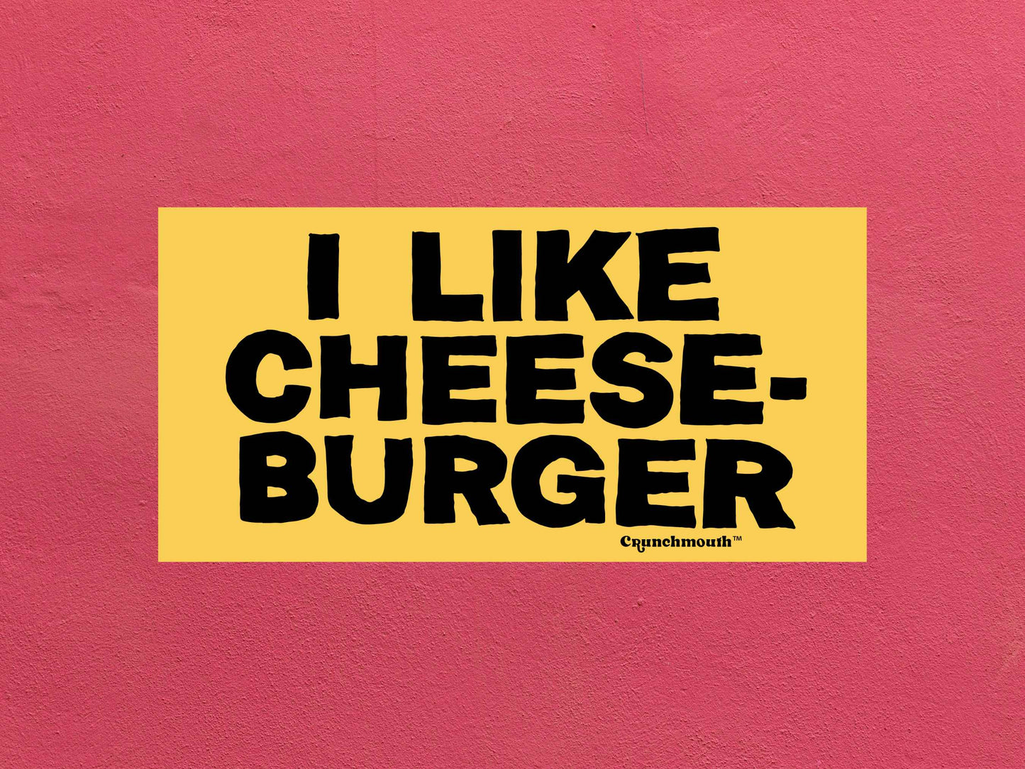 i like cheeseburger funny bumper sticker, rose color textured background