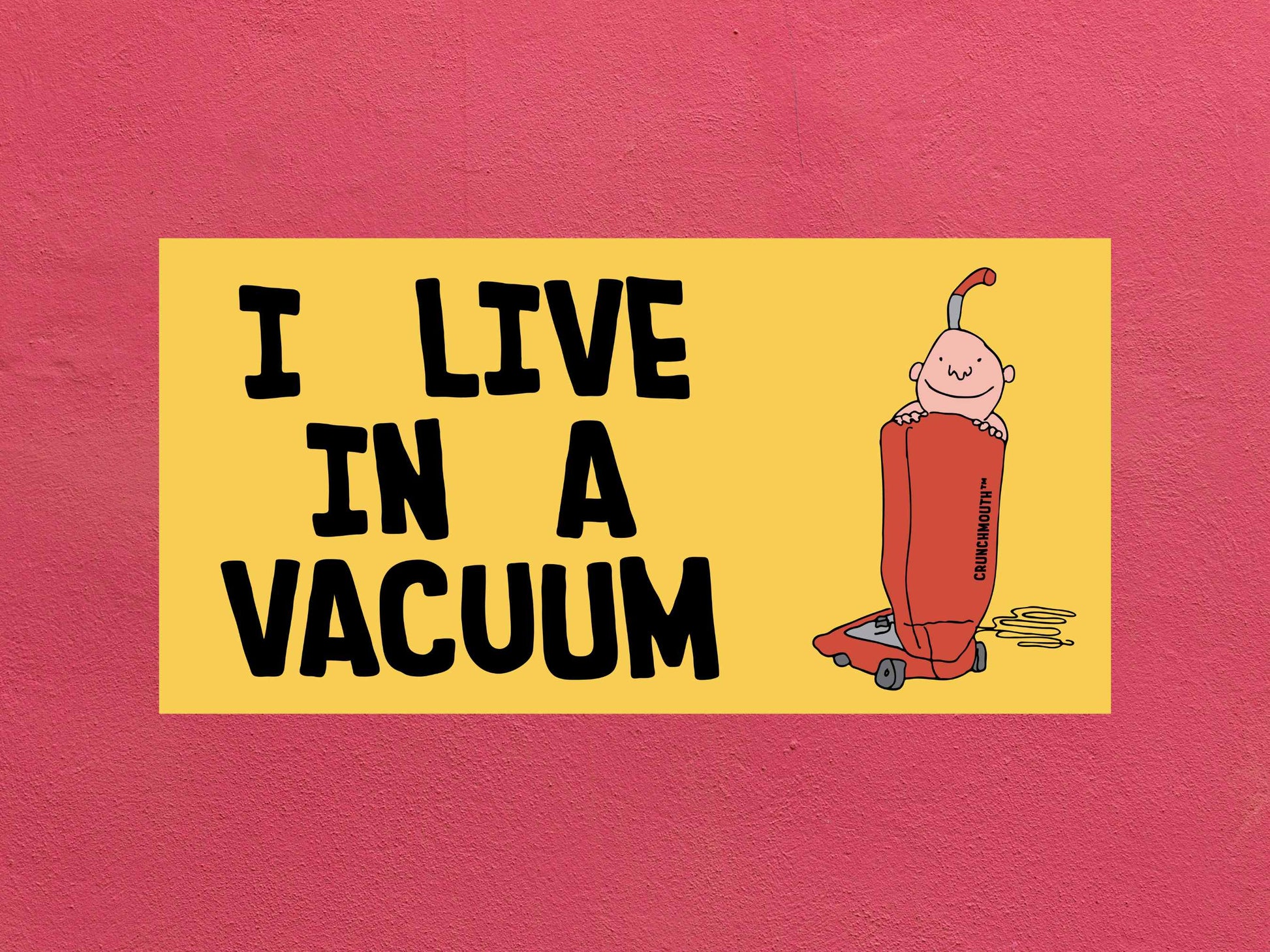 i live in a vacuum bumper sticker, rose color textured background