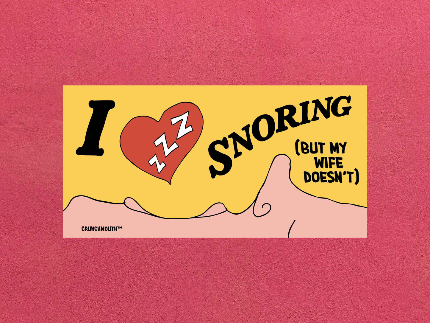 i love snoring but my wife doesnt bumper sticker, funny bumper stickers, rose color textured background