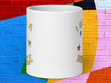 i need a miracle coffee mug, 20oz, front view, colorful brick wall background