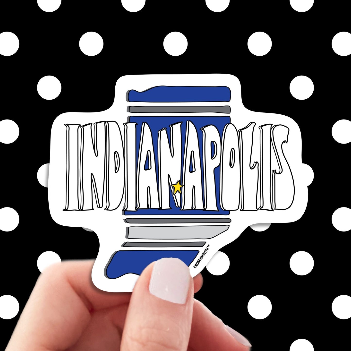 indianapolis travel luggage sticker, hand display, polka dots pattern design background