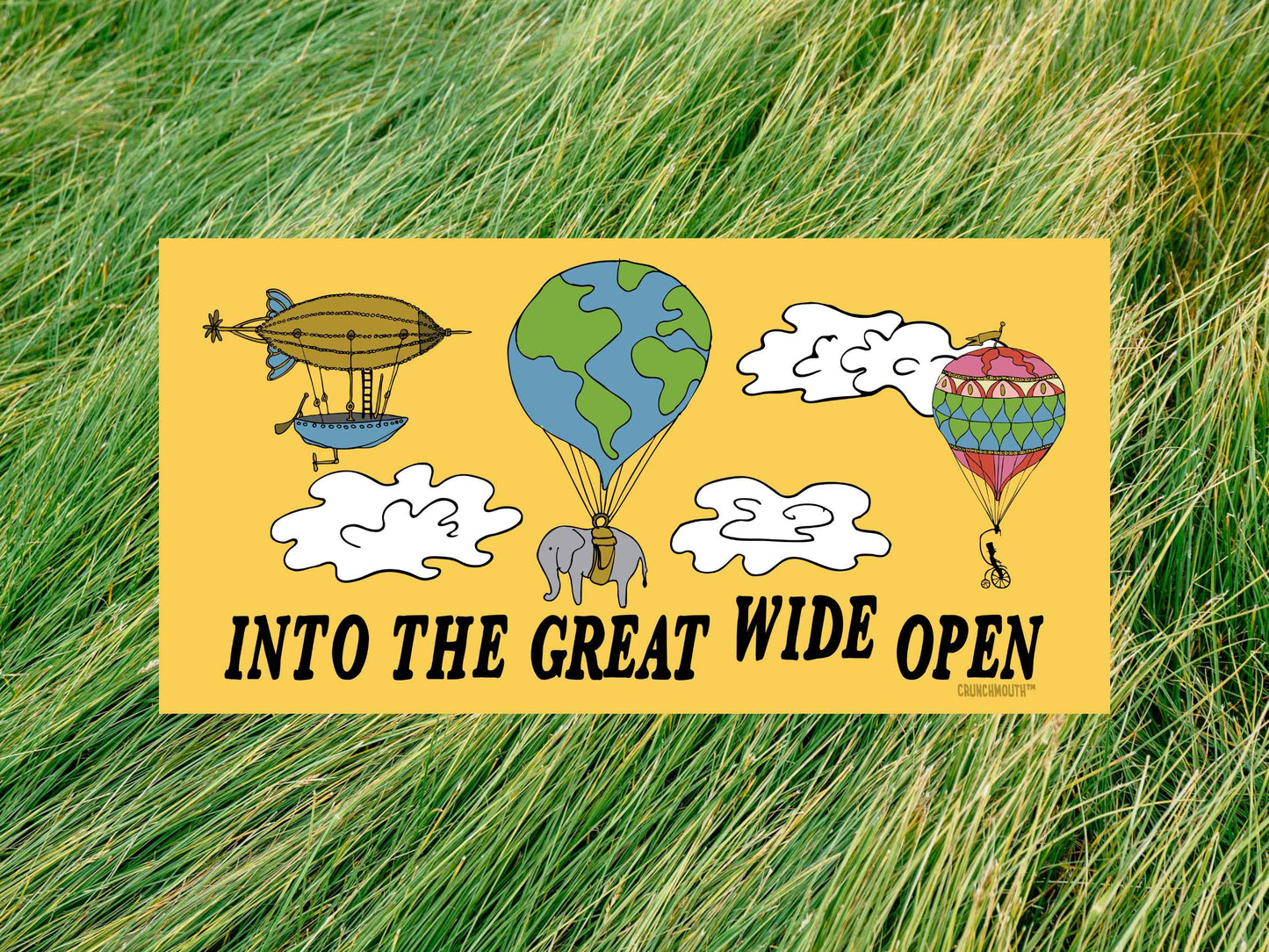 into the great wide open bumper sticker, green grass background