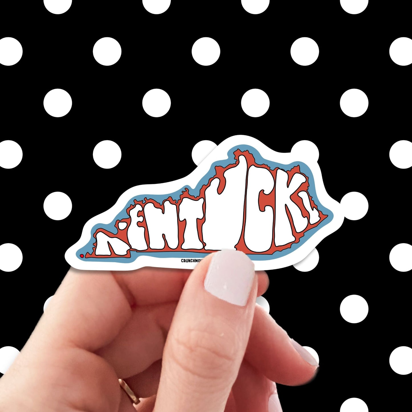 kentucky travel luggage sticker, hand display, polka dots pattern design background