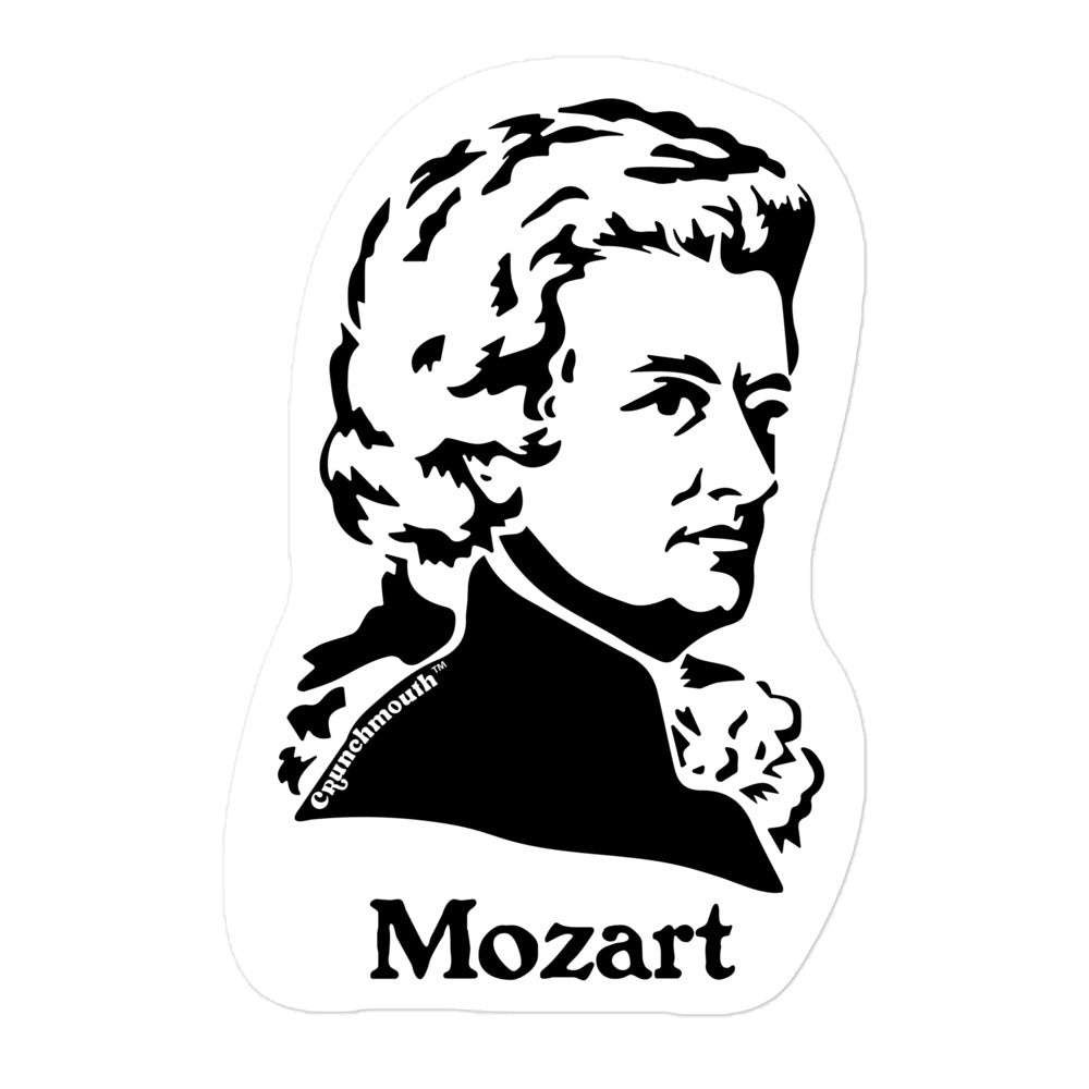 wolfgang amadeus mozart vinyl laptop sticker, plain white background