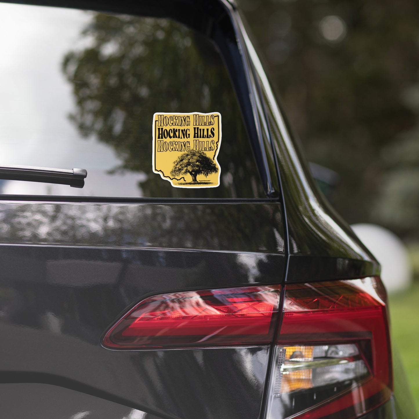 hocking hills 5.5 inch bumper sticker displayed on car