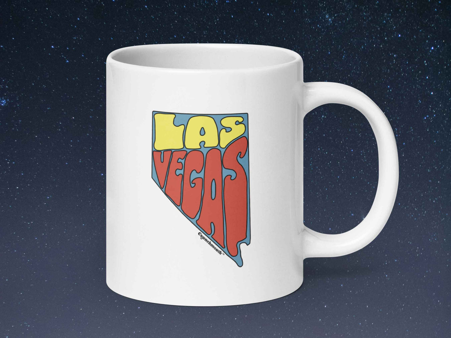 las vegas coffee mug, las vegas gifts, 20 oz, handle on right, starry night sky background