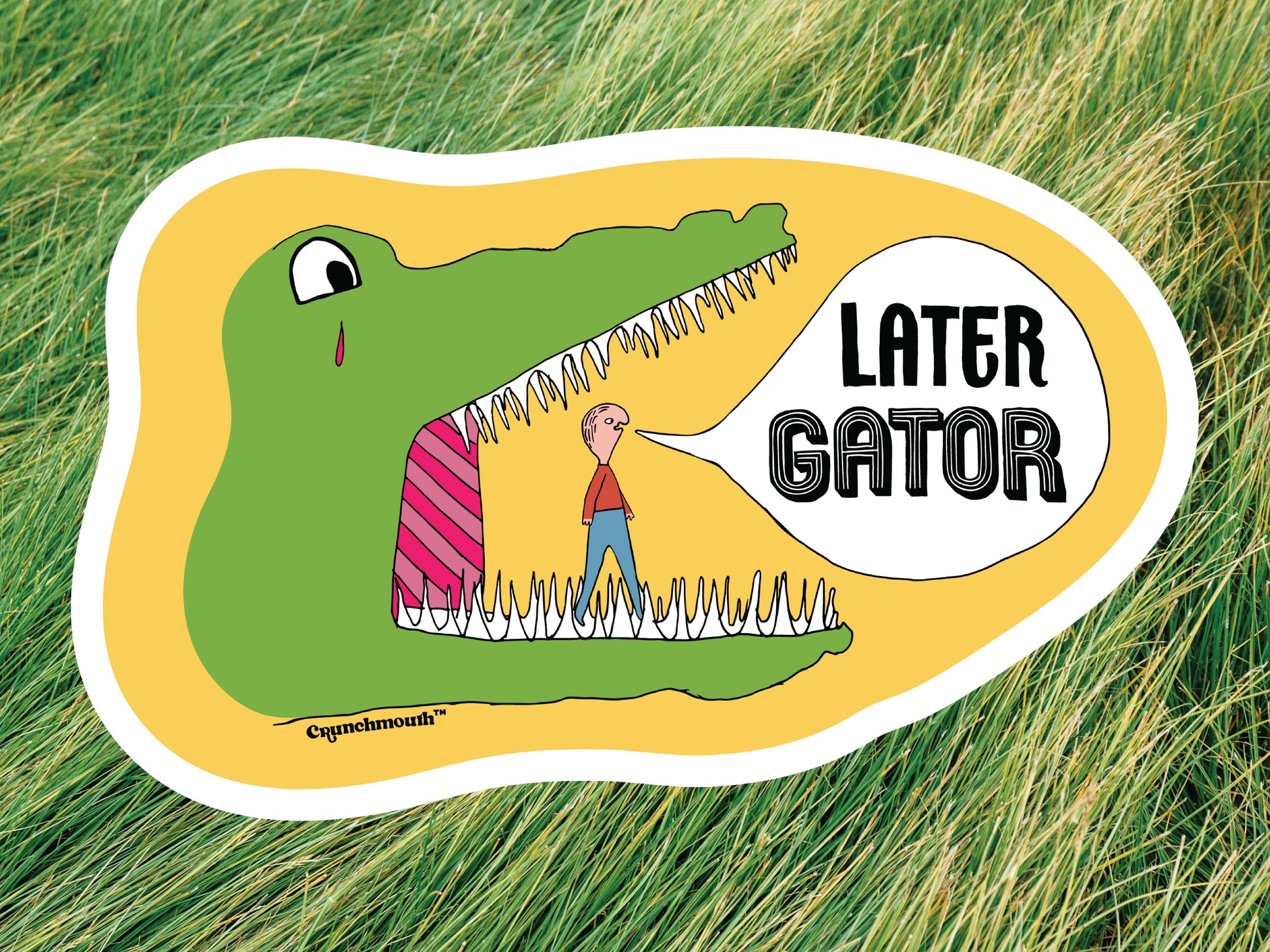 see you later alligator, after a while crocodile waterproof vinyl laptop sticker, green grass background