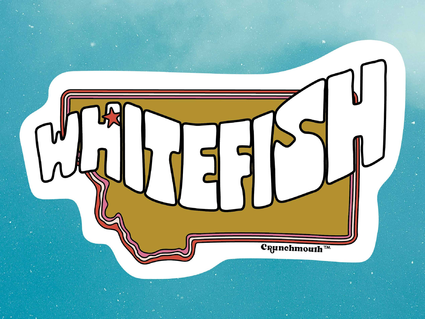 whitefish mt waterproof vinyl sticker, sky background