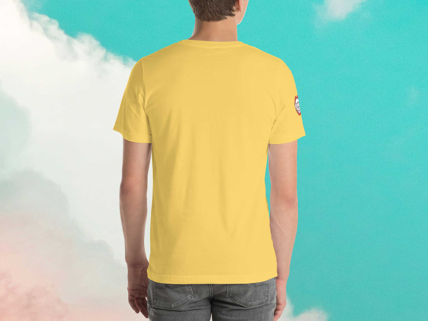 please think i'm cool t-shirt, back, male, cloud sky background