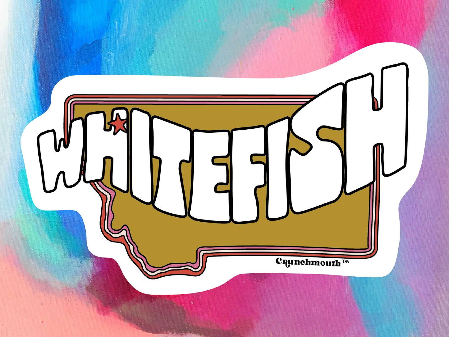 whitefish mt sticker, colorful background