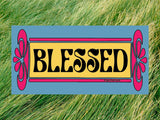 blessed bumper sticker, grass background