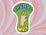 thumbs up sticker, pink swirl background