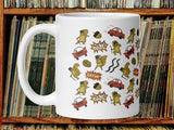 distracted squirrel tap dancing in traffic coffee mug, 11oz, handle on left, vinyl record album shelf background