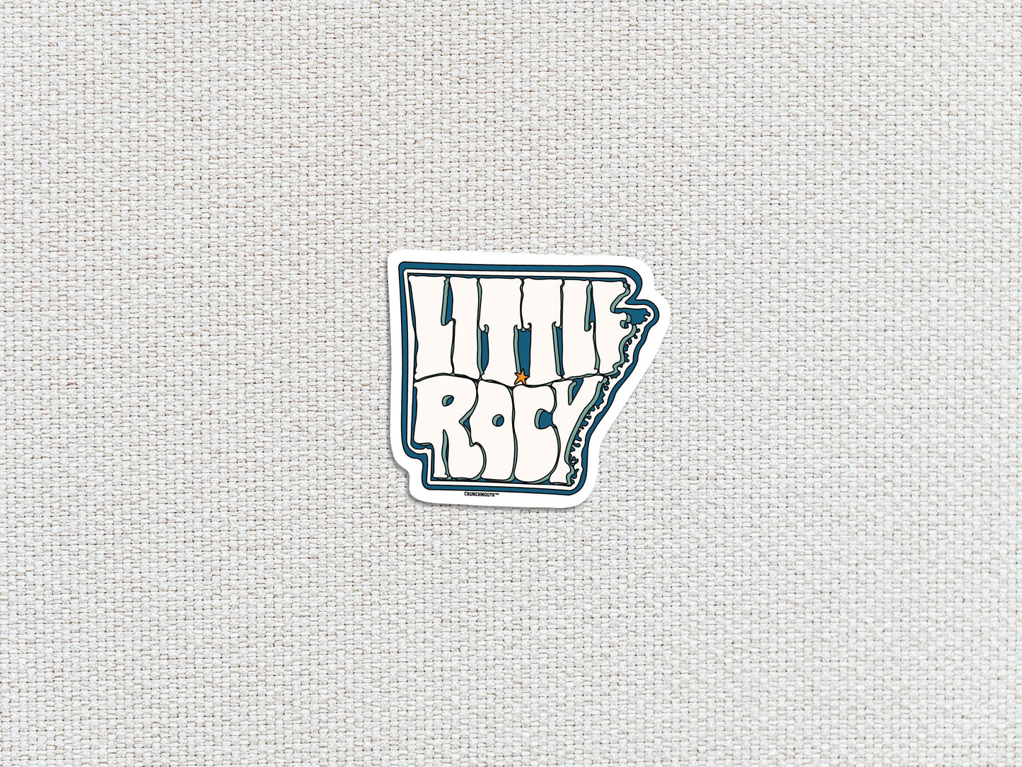 little rock travel luggage sticker, white textured background
