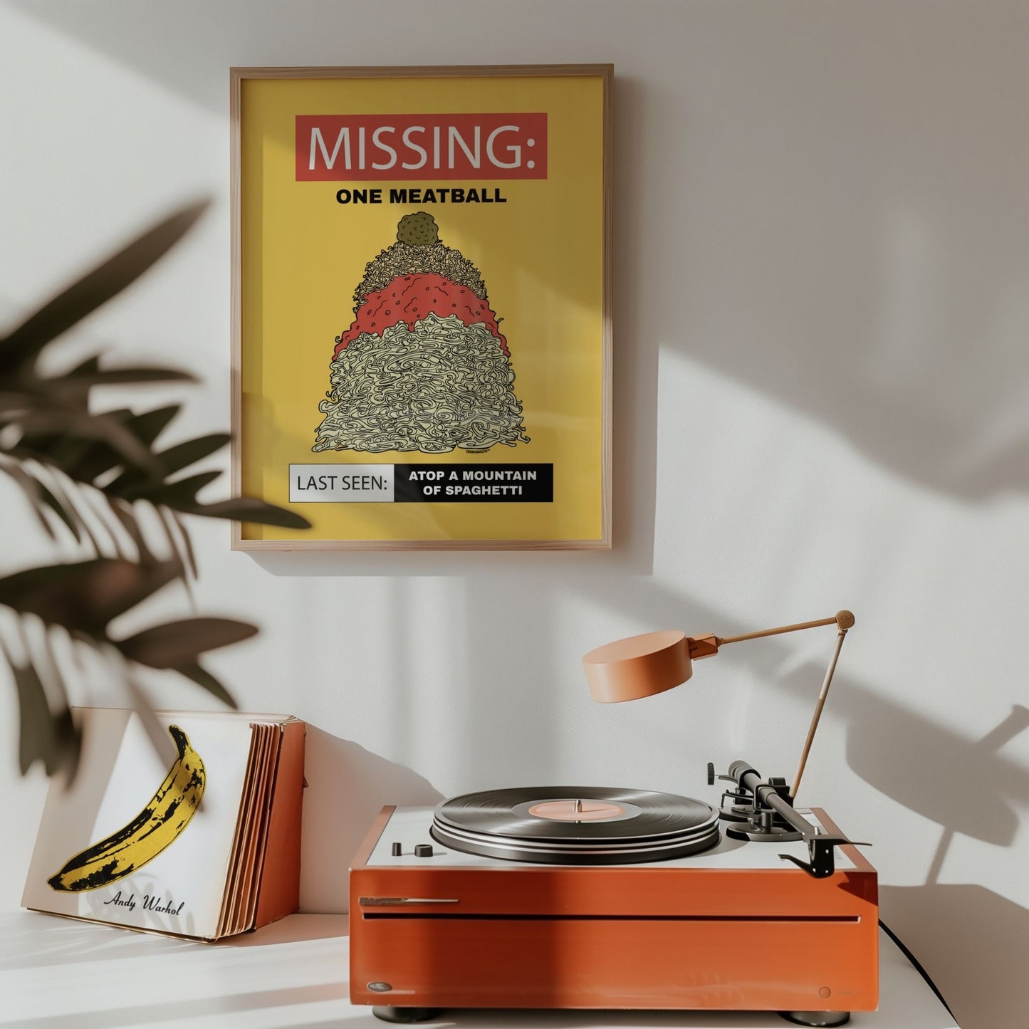 missing meatball frameable wall art, displayed in context