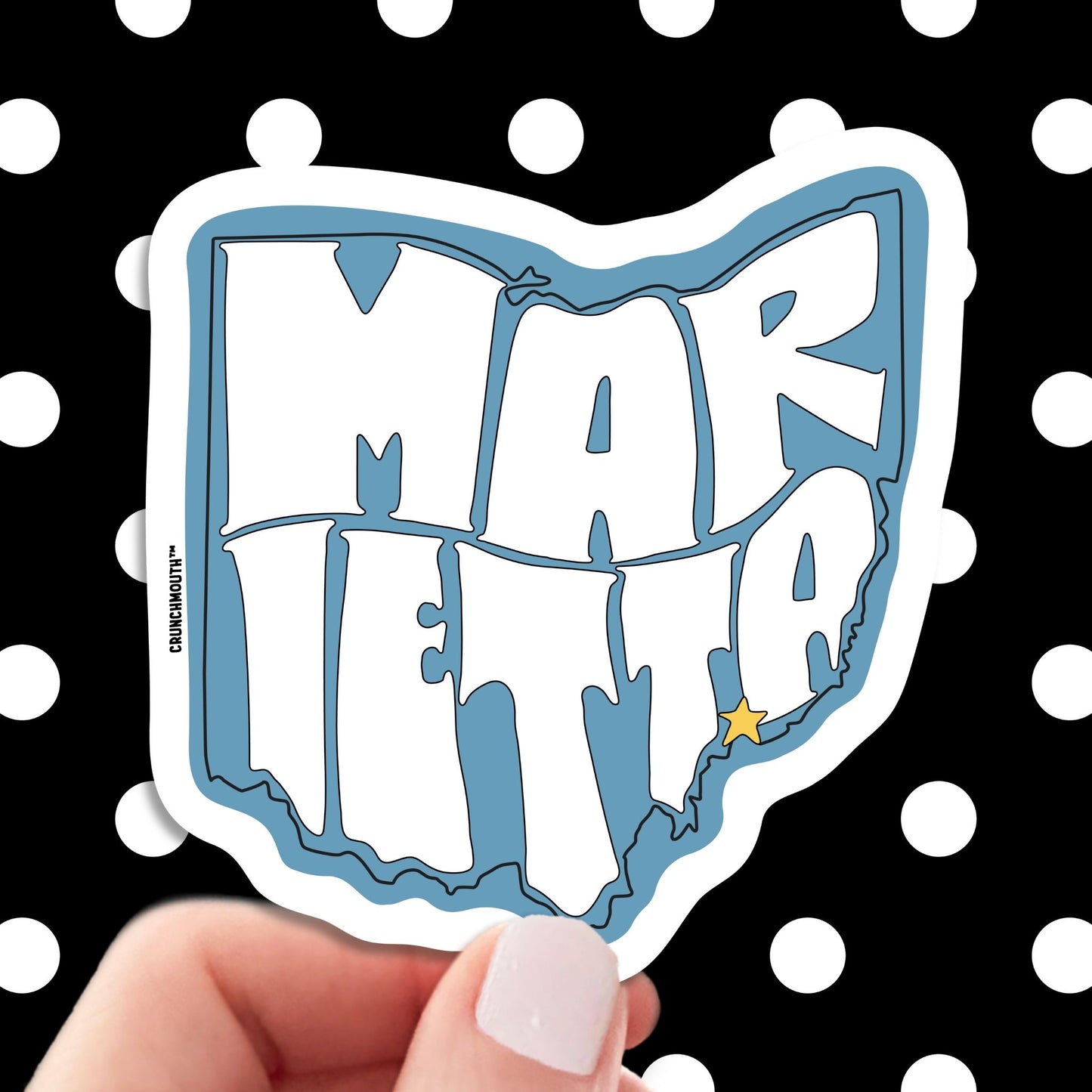 marietta travel luggage sticker, hand display, polka dots pattern design background