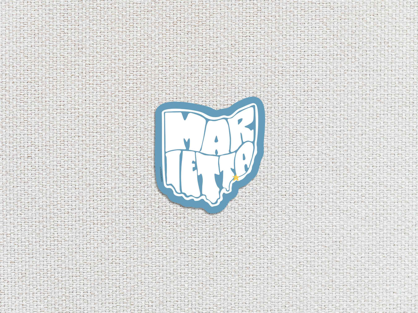 marietta ohio travel luggage sticker, white textured background