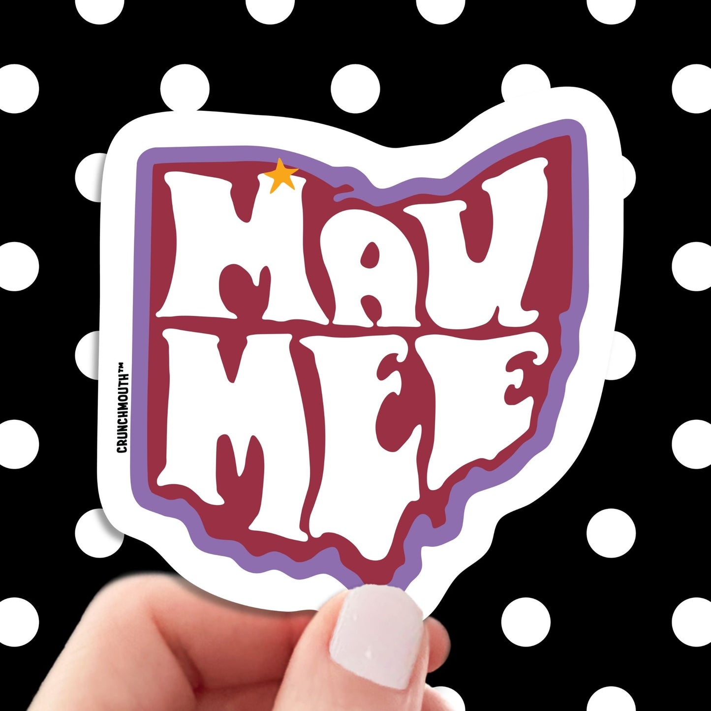 Maumee ohio travel luggage sticker, hand display, polka dots pattern design background