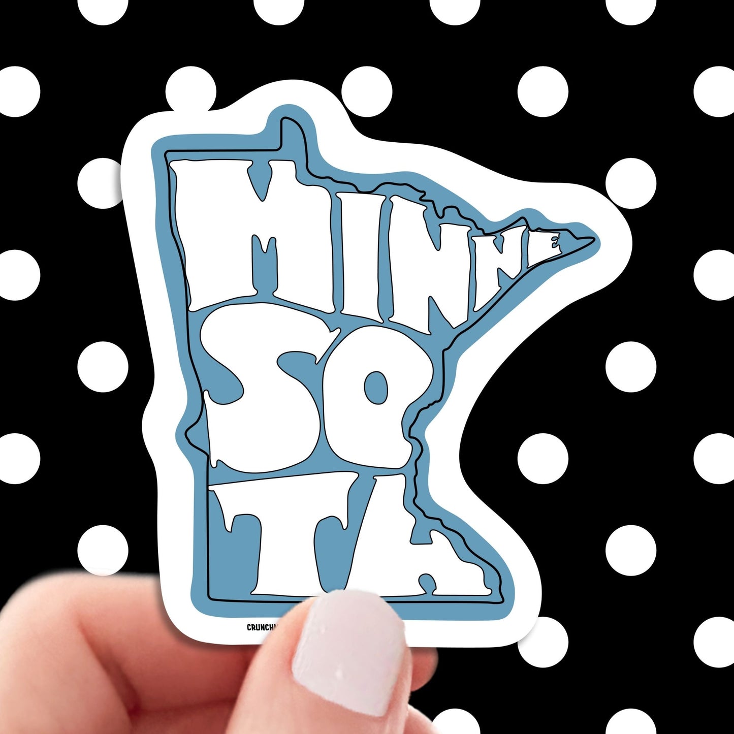state of minnesota travel luggage sticker, hand display, polka dots pattern design background