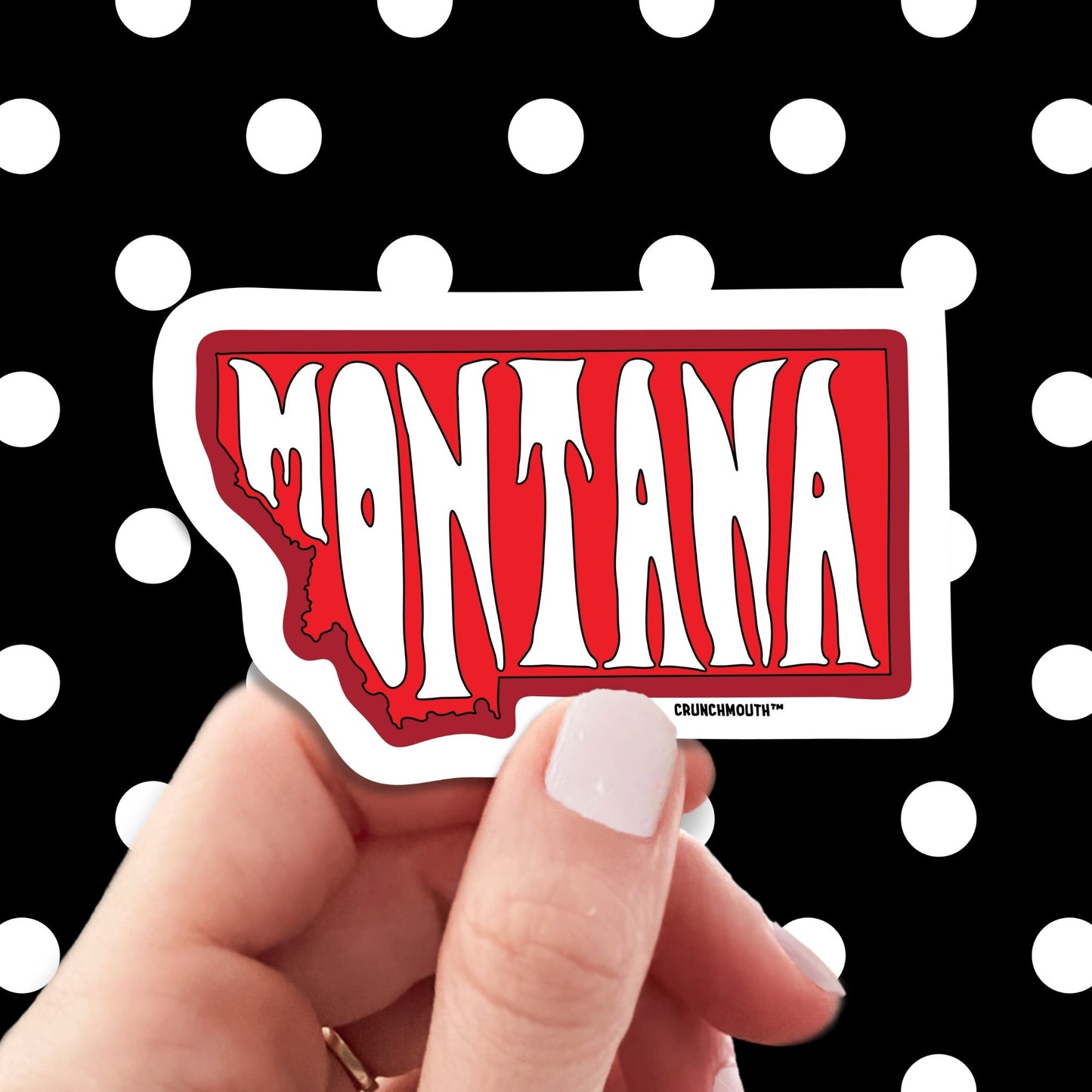 montana travel luggage sticker, hand display, polka dots pattern design background