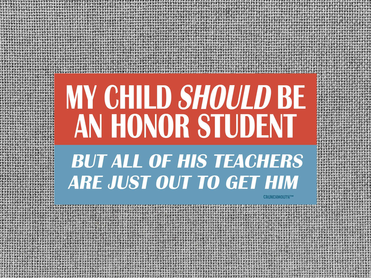 my child should be an honor student but all of his teachers are just out to get him bumper sticker, funny bumper stickers, gray color textured background