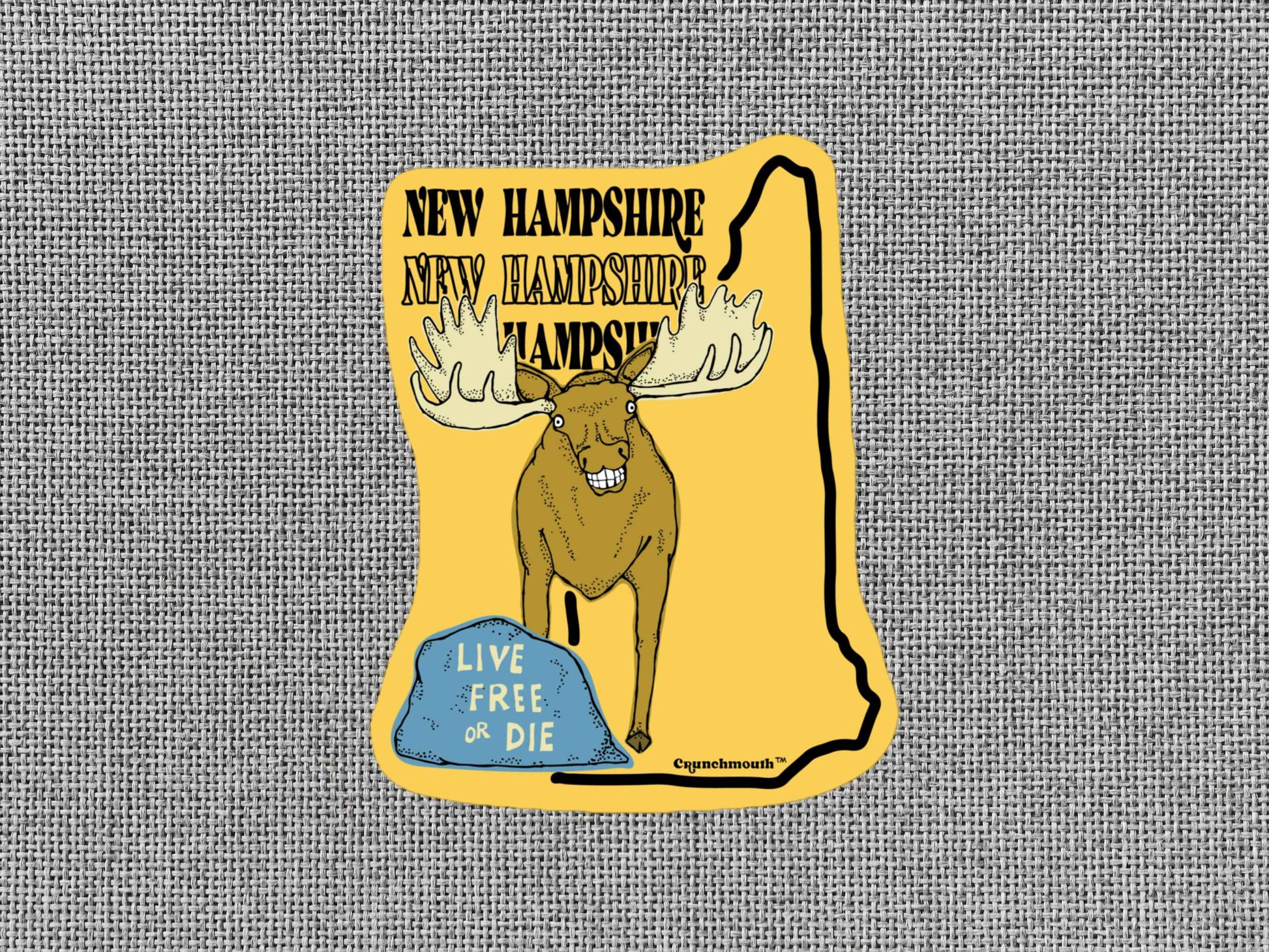 new hampshire sticker, live free or die, travel luggage stickers, gray textured background