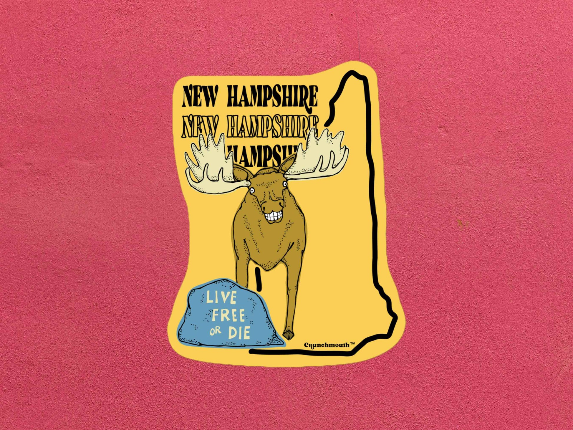 new hampshire sticker, live free or die, travel luggage stickers, rose textured background