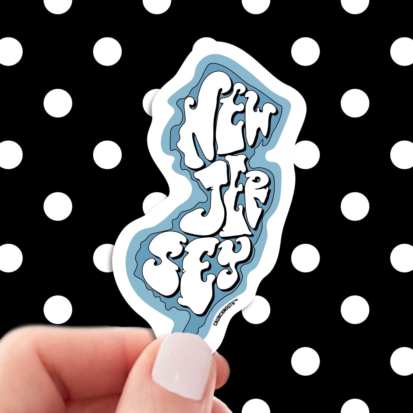 new jersey travel luggage sticker, hand display, polka dots pattern design background