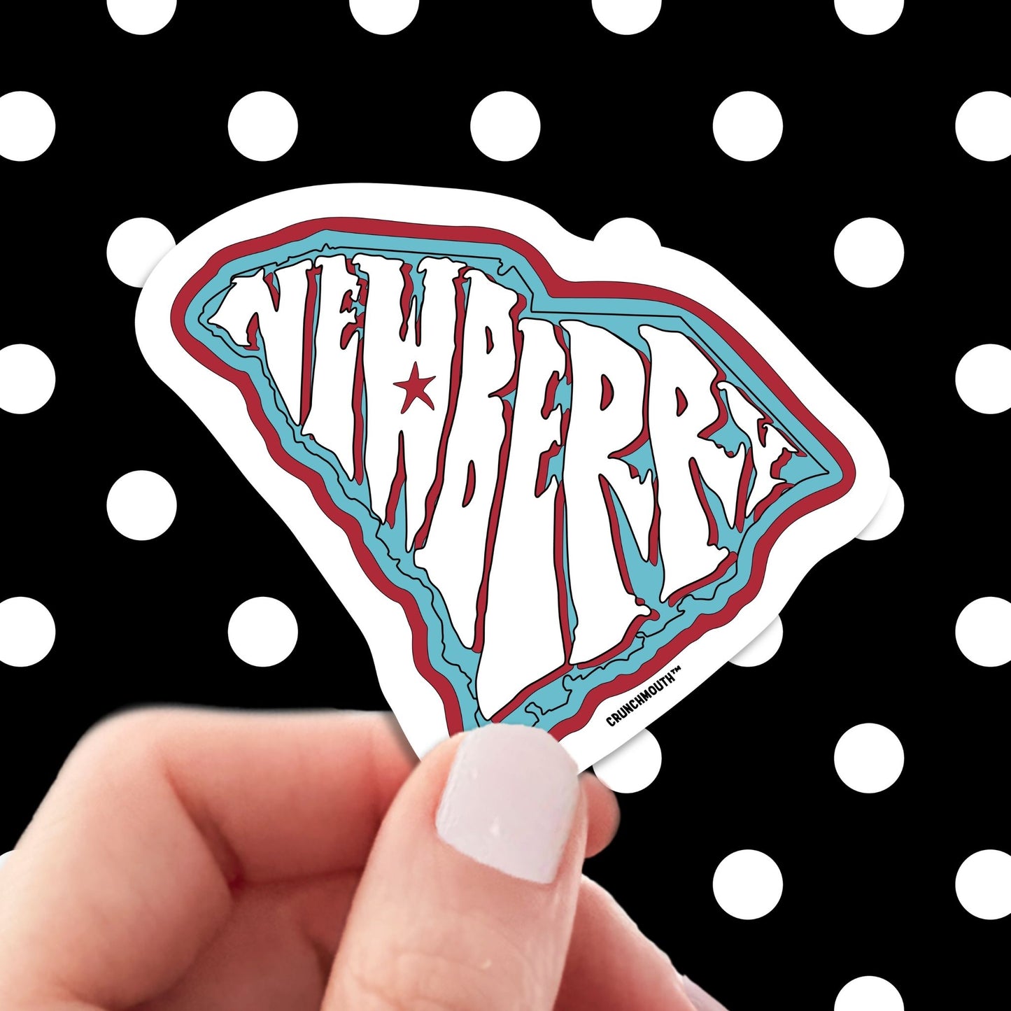 newberry south Carolina travel luggage sticker, hand display, polka dots pattern design background