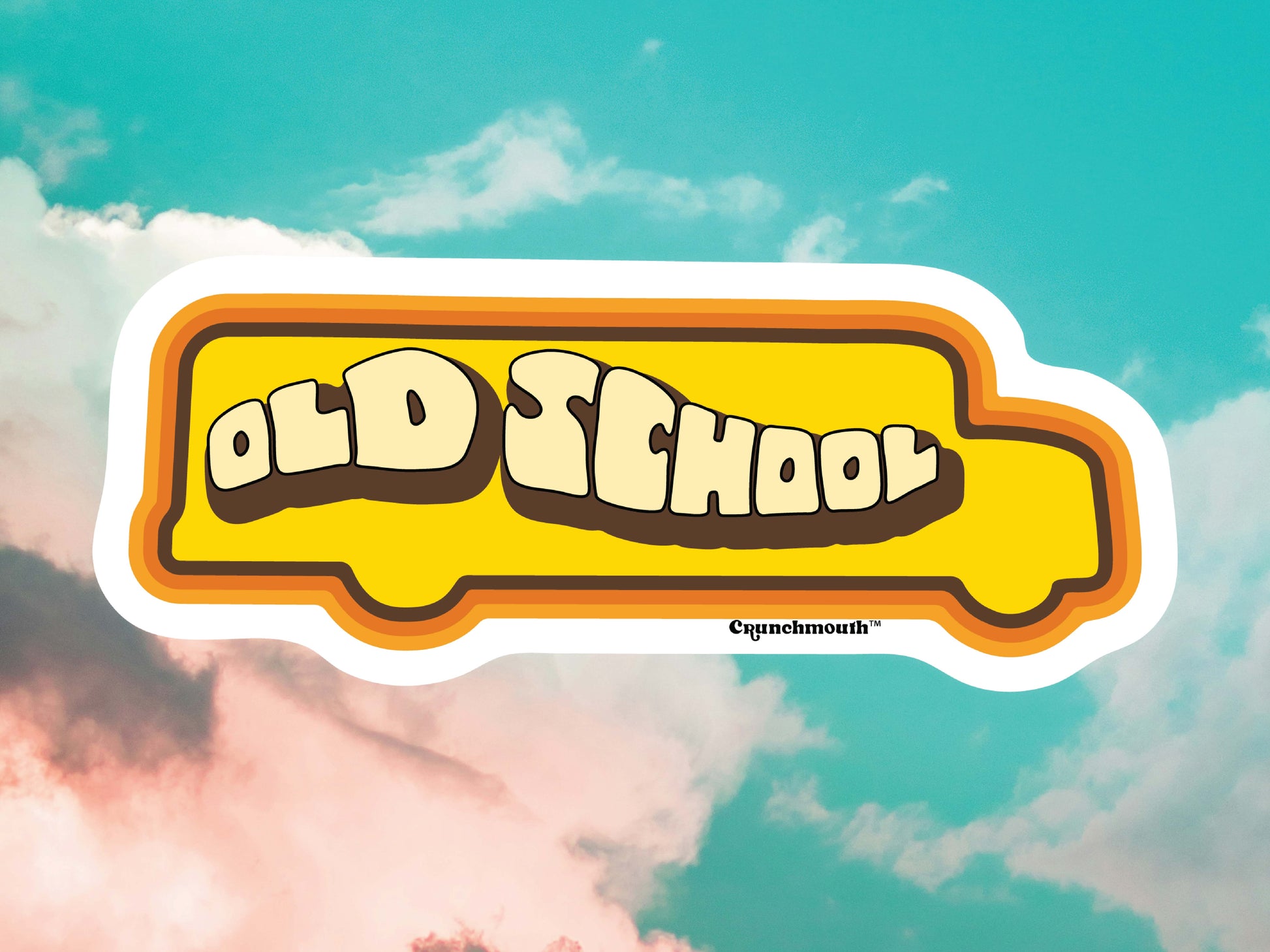 old school waterproof vinyl laptop sticker, cloud sky background