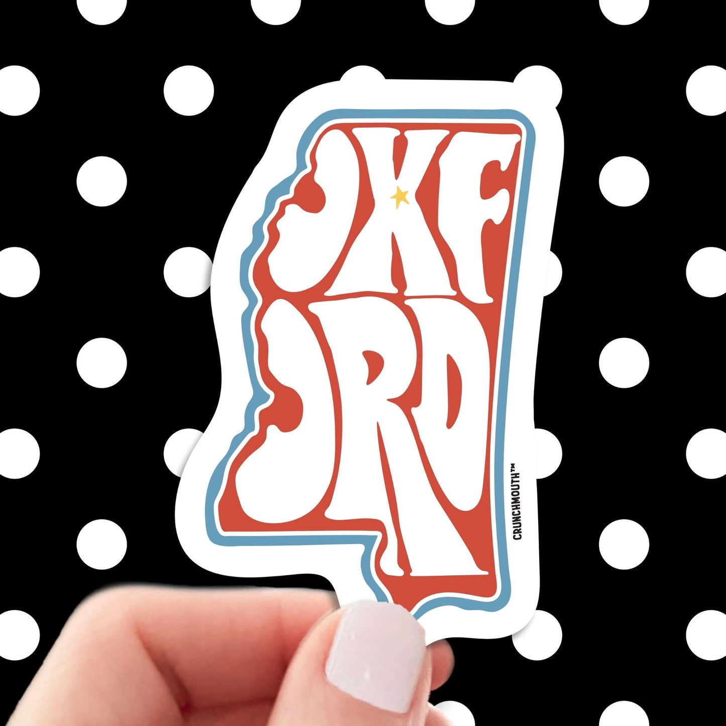 oxford mississippi travel luggage sticker, hand display, polka dots pattern design background