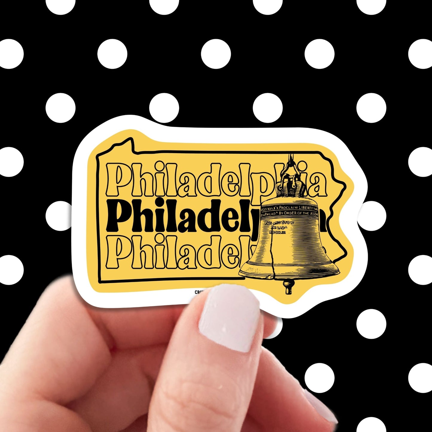 philadelphia travel luggage sticker, hand display, polka dots pattern design background