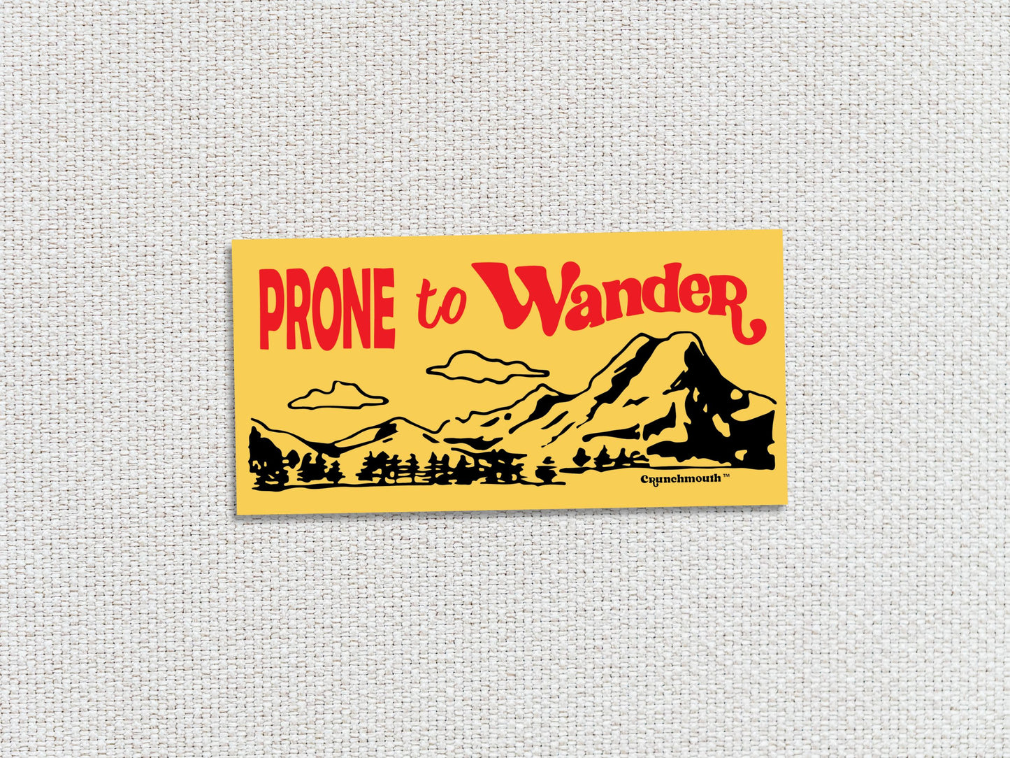 prone to wander bumper sticker, white textured background