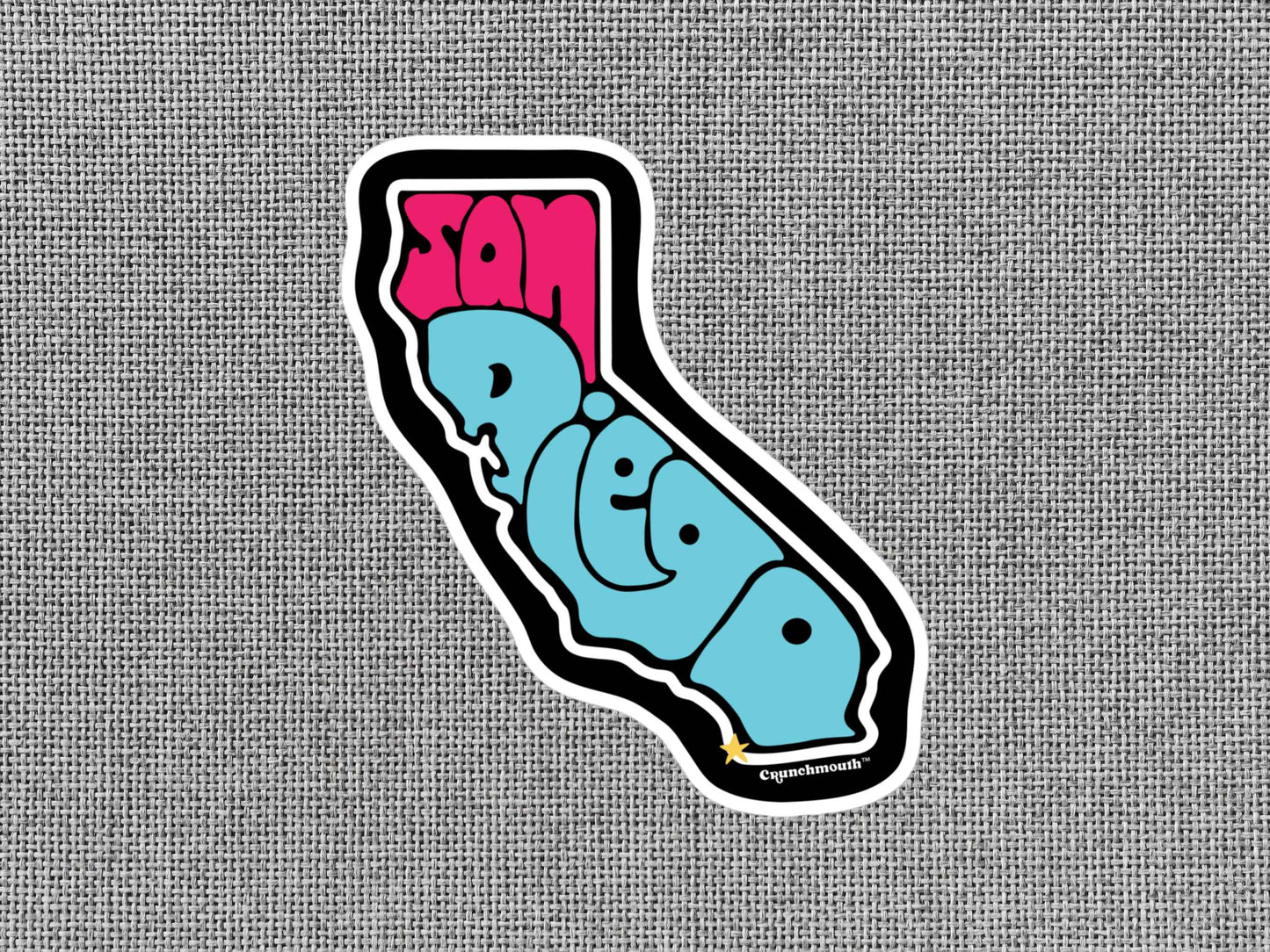 san diego sticker, gray textured background